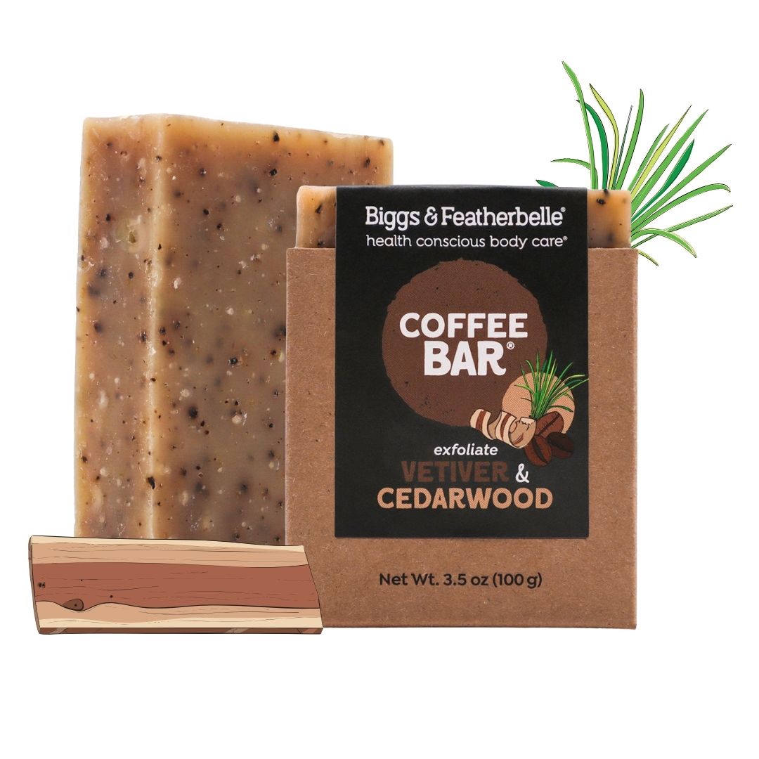 Coffee Bar soap with packaging featuring 'Biggs & Featherbelle' on a white background