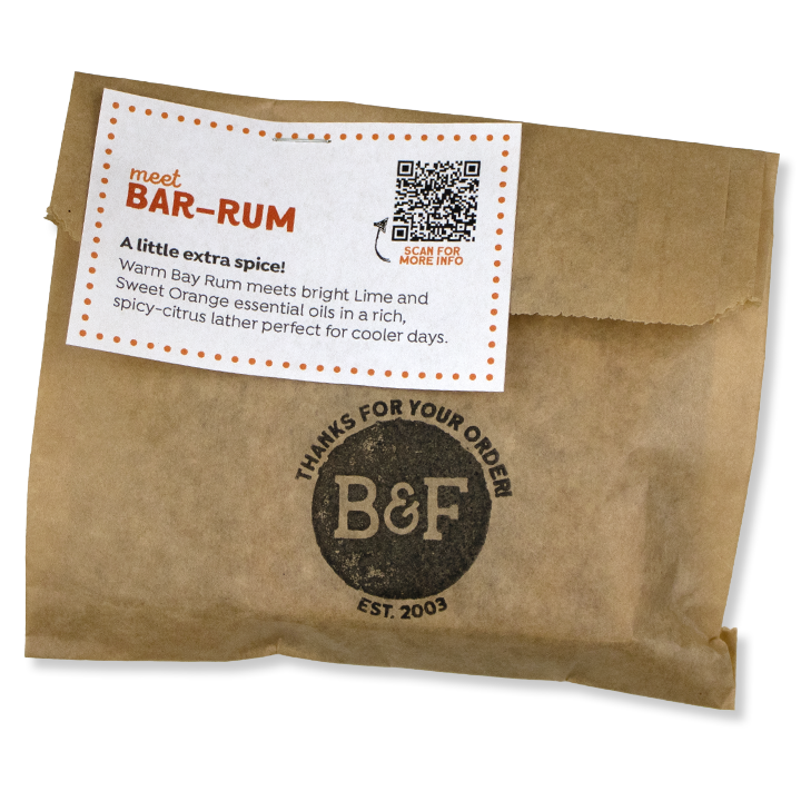 A brown kraft paper spice packet with a white label reading &