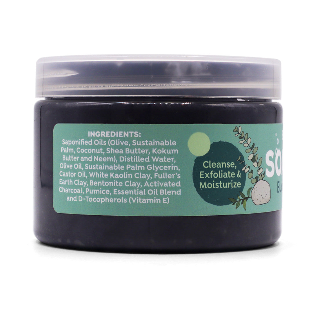 Side of Biggs &amp; Featherbelle Soap Scrub with Eucalyptus &amp; Pumice on a white background