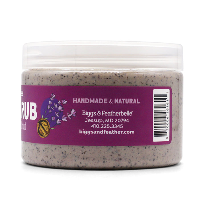 Barcode label side of Lavender &amp; Walnut jar on a white background