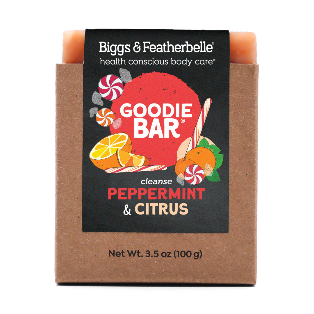 Front of GOODIE BAR® soap by Biggs & Featherbelle® 