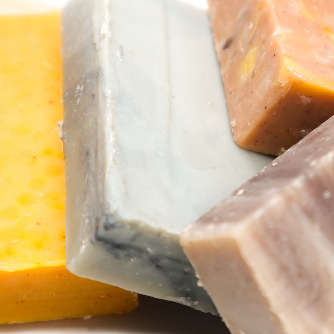 Detail of bars from Soap Sampler bag by Biggs &amp; Featherbelle®