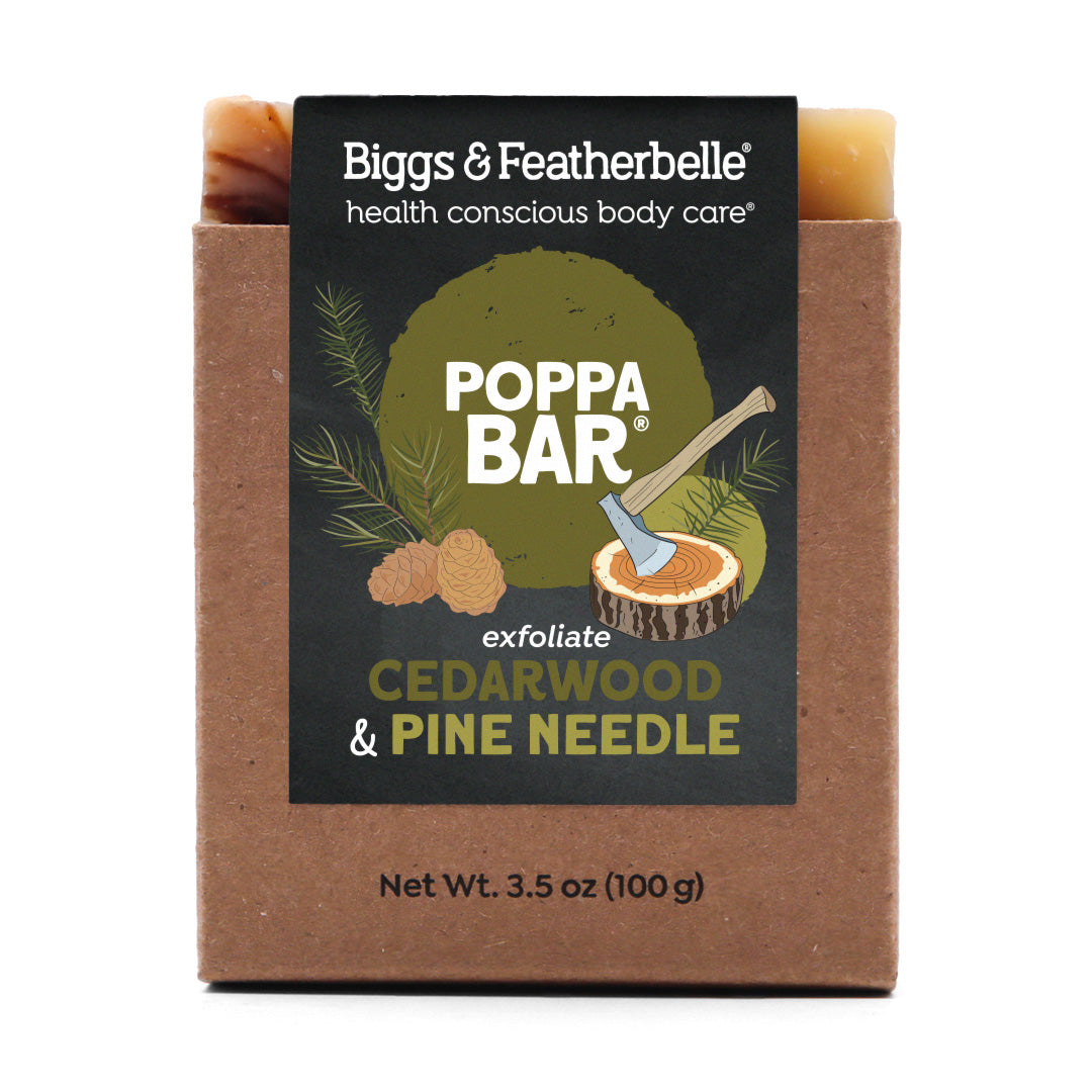 Front of POPPA BAR® soap by Biggs & Featherbelle® 